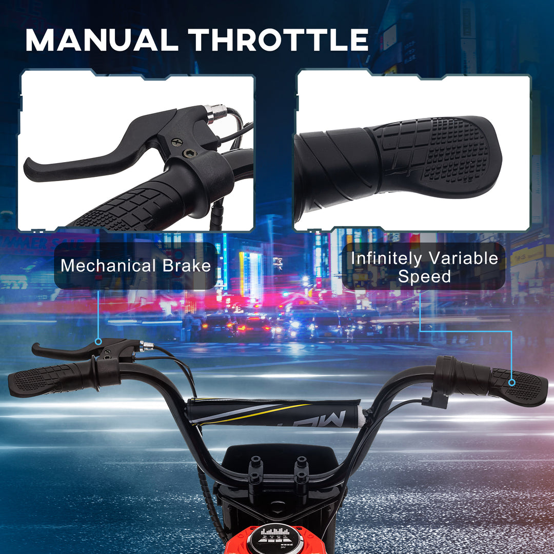 24V Electric Motorbike with Twist Grip Throttle, Music, Horn, 12" Pneumatic Tyres, 16km/h Max Speed - Red