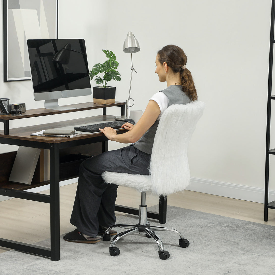 Plush Office Desk Chair, Modern Armless Swivel Vanity Chair with Adjustable Height for Home Office, Bedroom, Living Room, White