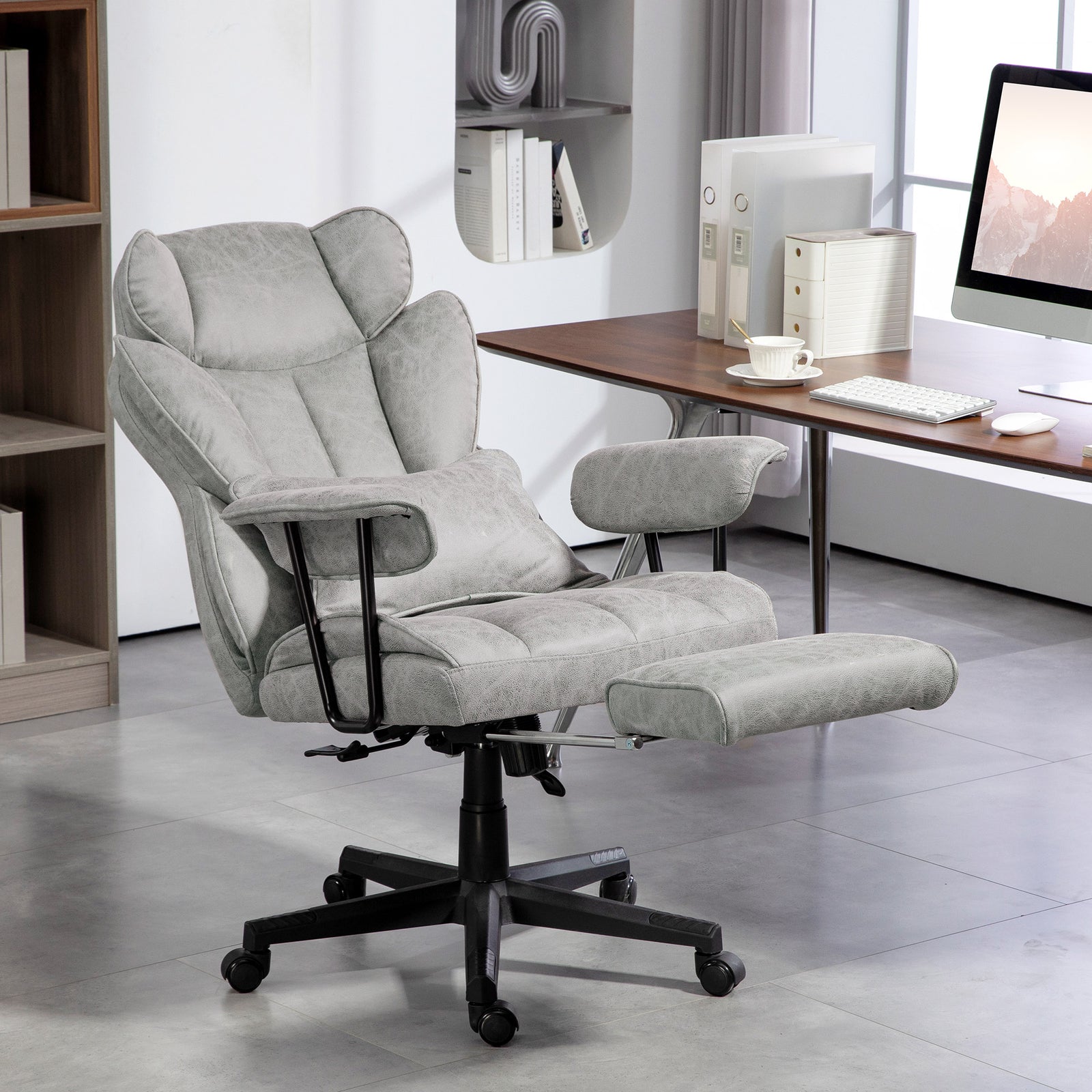 Executive Office Chair, Ergonomic Desk Chair with Foot Rest, Lumbar Support, Reclining Function and Wide Seat, Grey