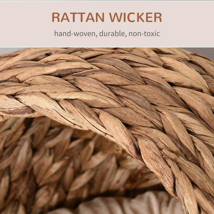 Wicker Cat Bed, Raised Rattan Cat Basket with Cylindrical Base, Soft Washable Cushion, 50 x 42 x 60 cm - Brown