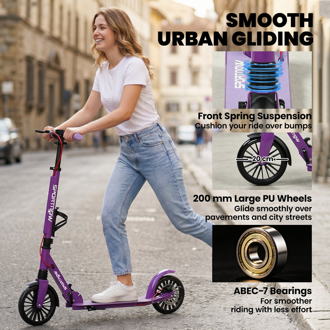 Foldable Kick Scooter with Height Adjustable Handlebar, One-click Fold