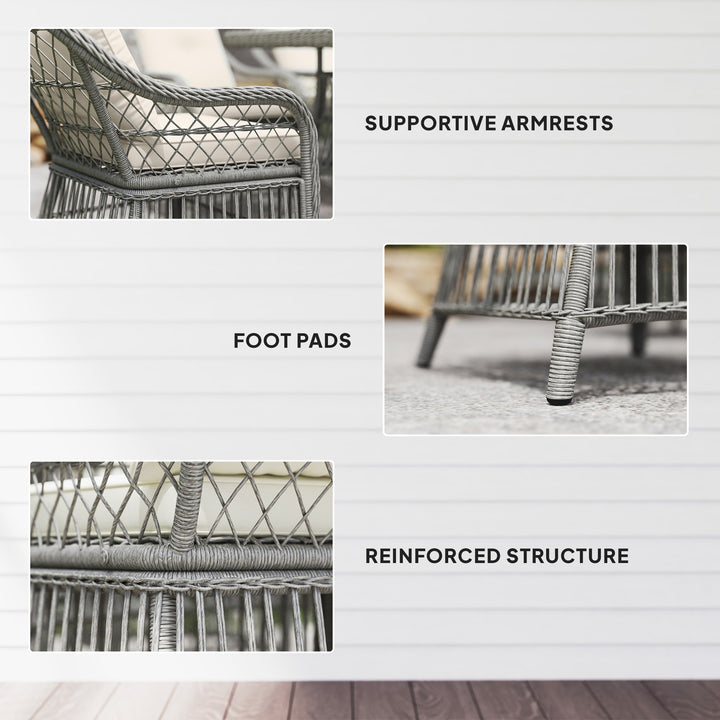 Rattan Dining Set with Seat and Back Cushions, 6 Seater Garden Furniture Set with Aluminium Frame, 6 Chairs, WPC Top Rectangle Table, Conservatory Wicker Patio Furniture, Grey