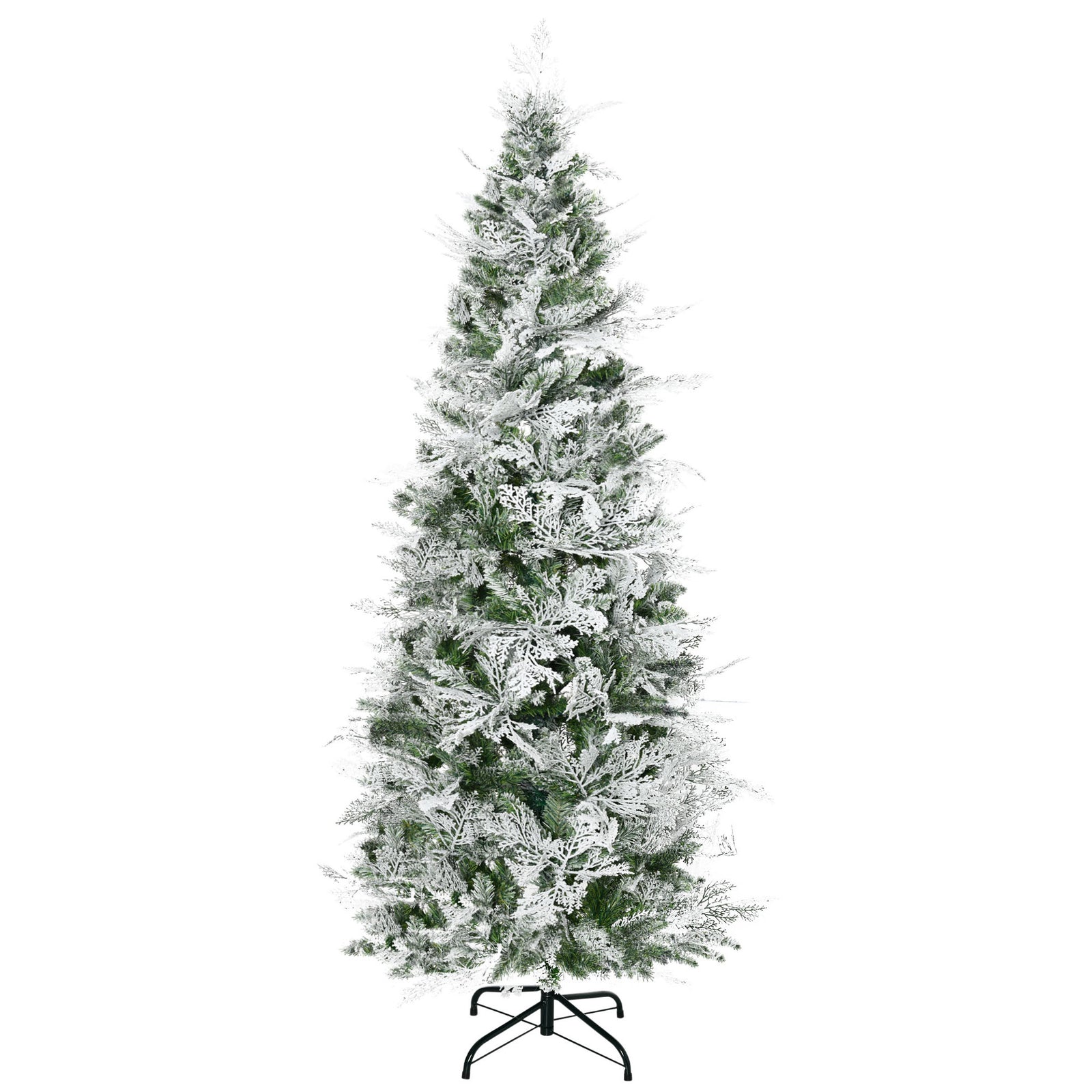 6 Ft Pencil Snow Flocked Artificial Christmas Tree with Realistic Cypress Branches, Auto Open, Green