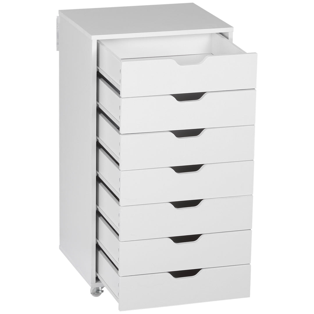 Seven-Drawer Filing Cabinet, with Wheels - White