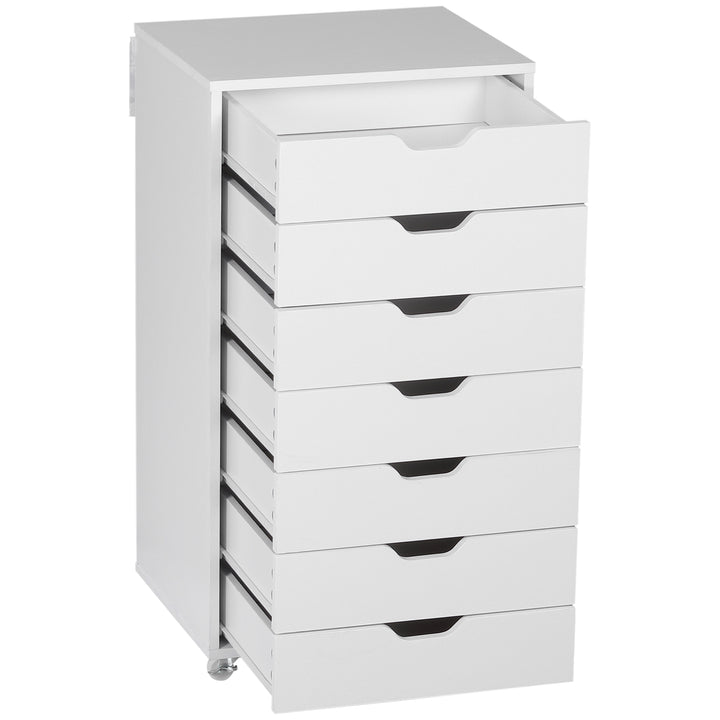 Seven-Drawer Filing Cabinet, with Wheels - White