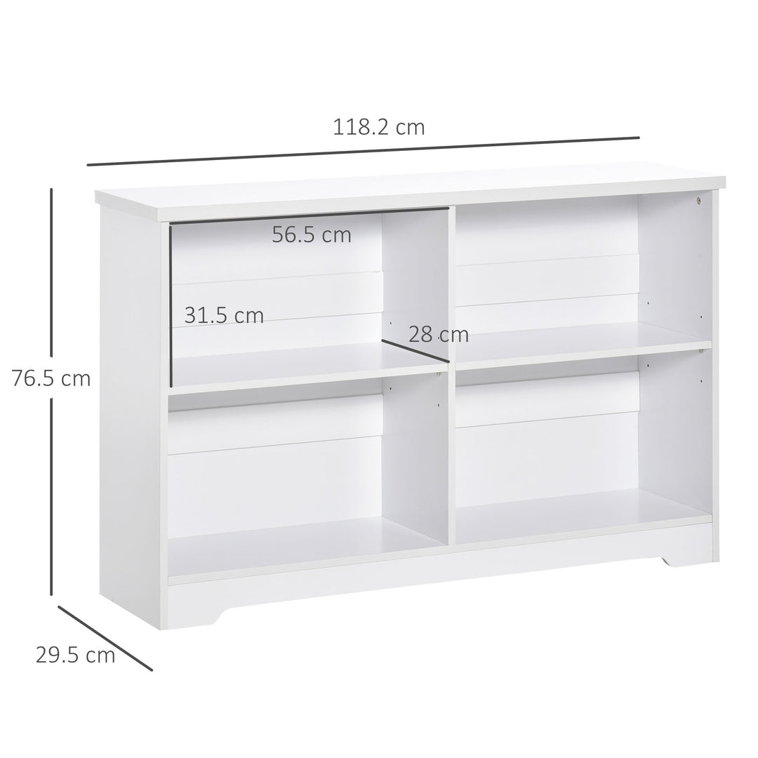 Wooden Cube Bookcase, 2 Tier Open Storage Shelving Unit with 4 Compartments, Freestanding Display Bookshelf for Home Office Living Room Furniture, 118 x 29 x 76cm, White