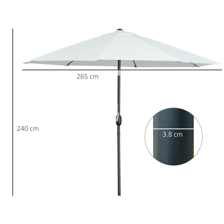 2.7M Garden Parasol Umbrella with Glass Fibre Ribs and Aluminium Frame, Tilting Sun Shade Shelter Canopy, Cream White