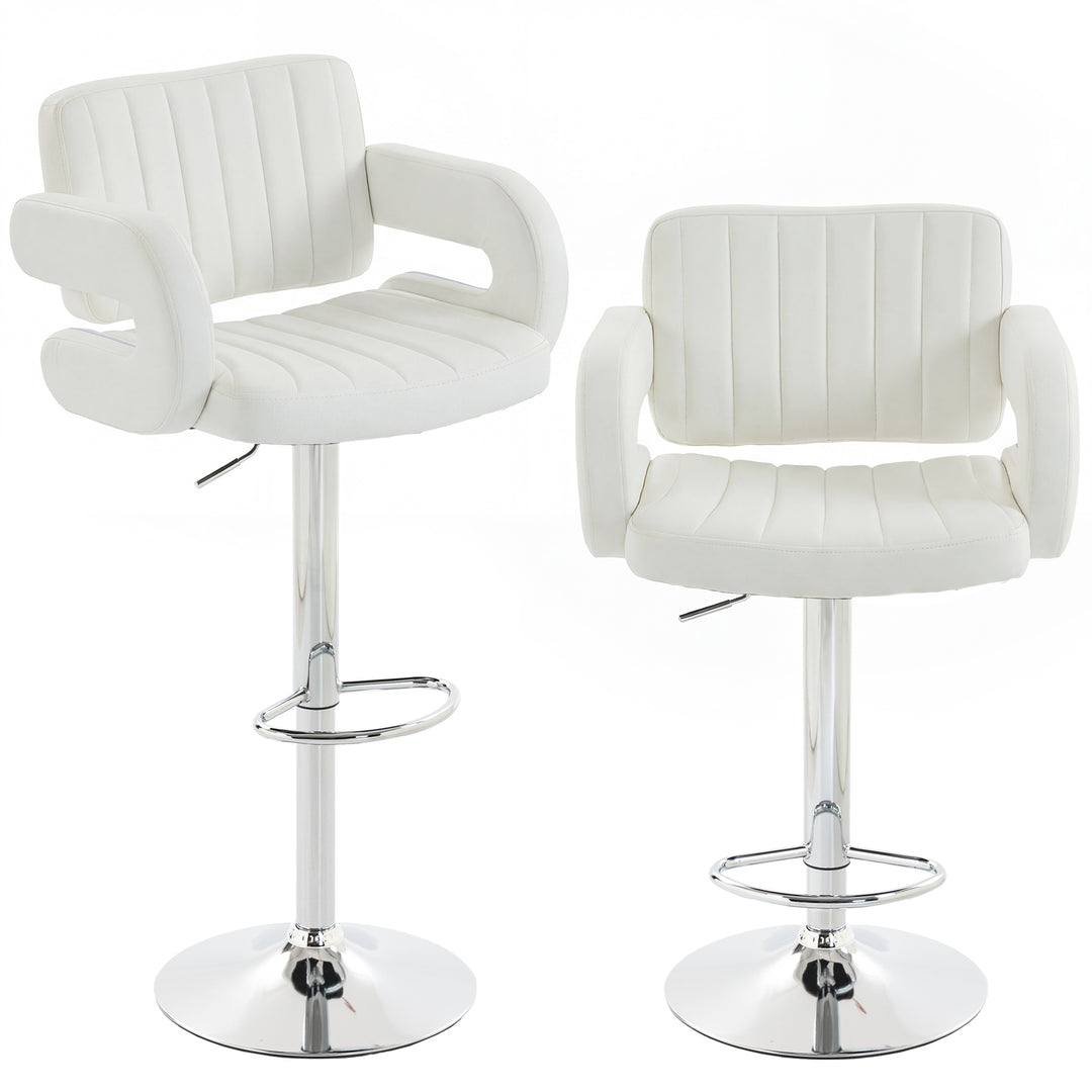 Bar Stools Adjustable Swivel Kitchen Chairs with Backrest Armrest Set 