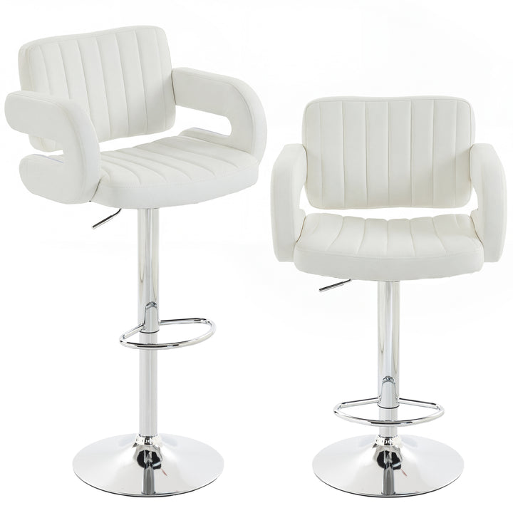 Bar Stools Adjustable Swivel Kitchen Chairs with Backrest Armrest Set 