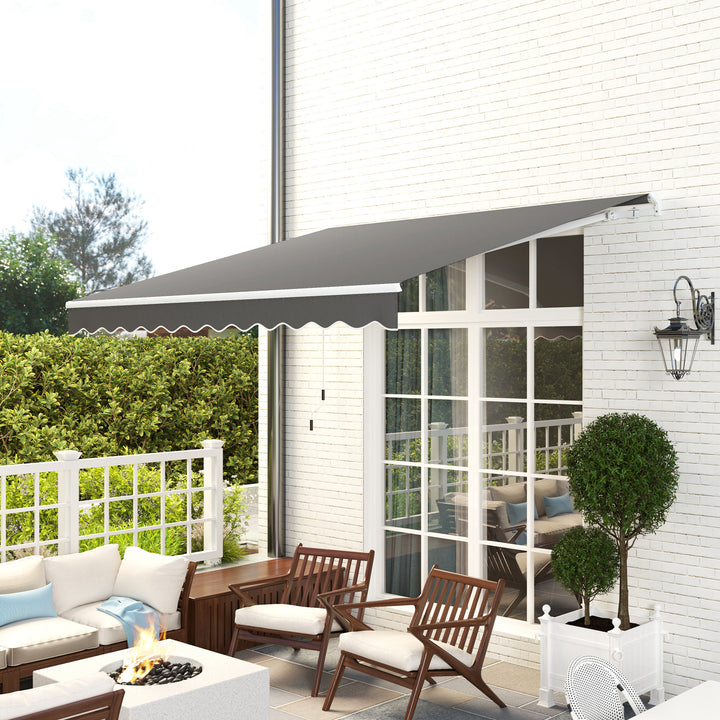 3 x 2.5m Garden Patio Manual Awning, Retractable Canopy Sun Shade Shelter with Fittings and Crank Handle, Dark Grey