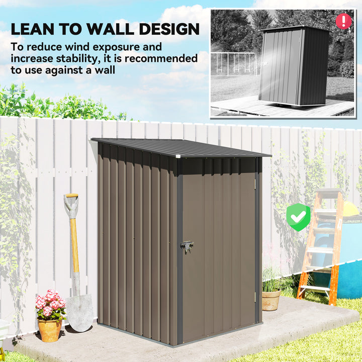 3.3 x 3.4ft Lean To Steel Garden Shed, with Locking Door - Brown/Grey