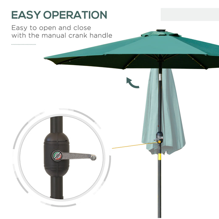 MCL 2.7m Patio Garden Umbrella Outdoor Parasol with Tilt Crank and 24 LEDs Lights (Green)