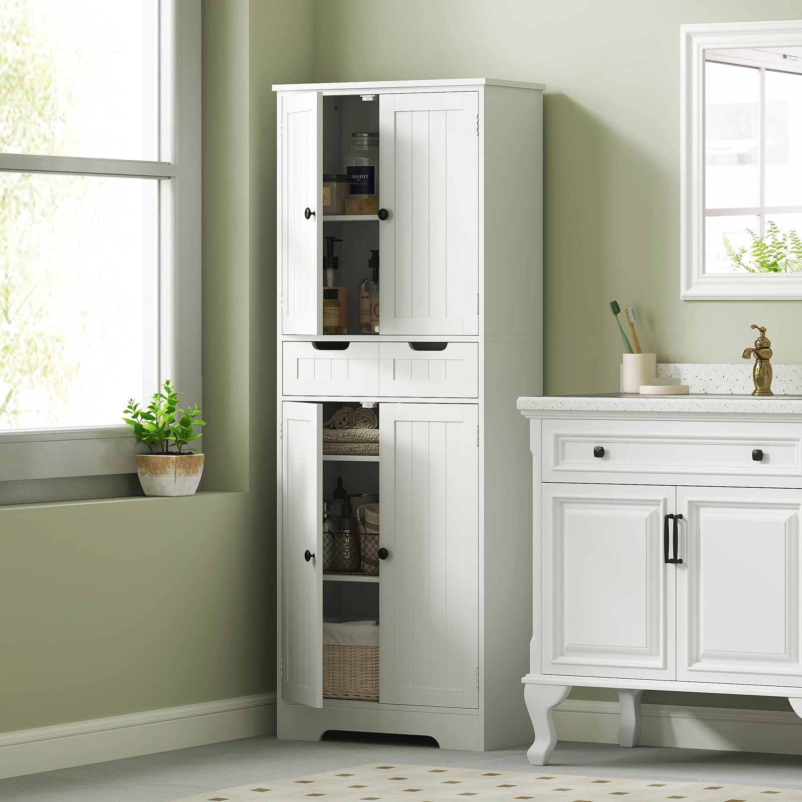 Tall Bathroom Storage Cabinet - White