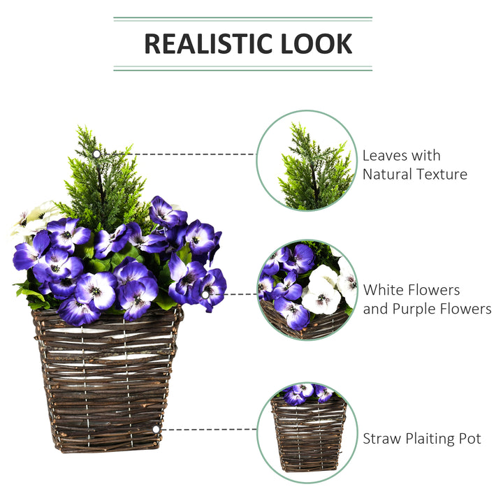 Outsunny Set of 2 Artificial Plant Phalaenopsis Decorative Plant with Straw Plaiting Pot, Fake Flower 45cm, White & Purple