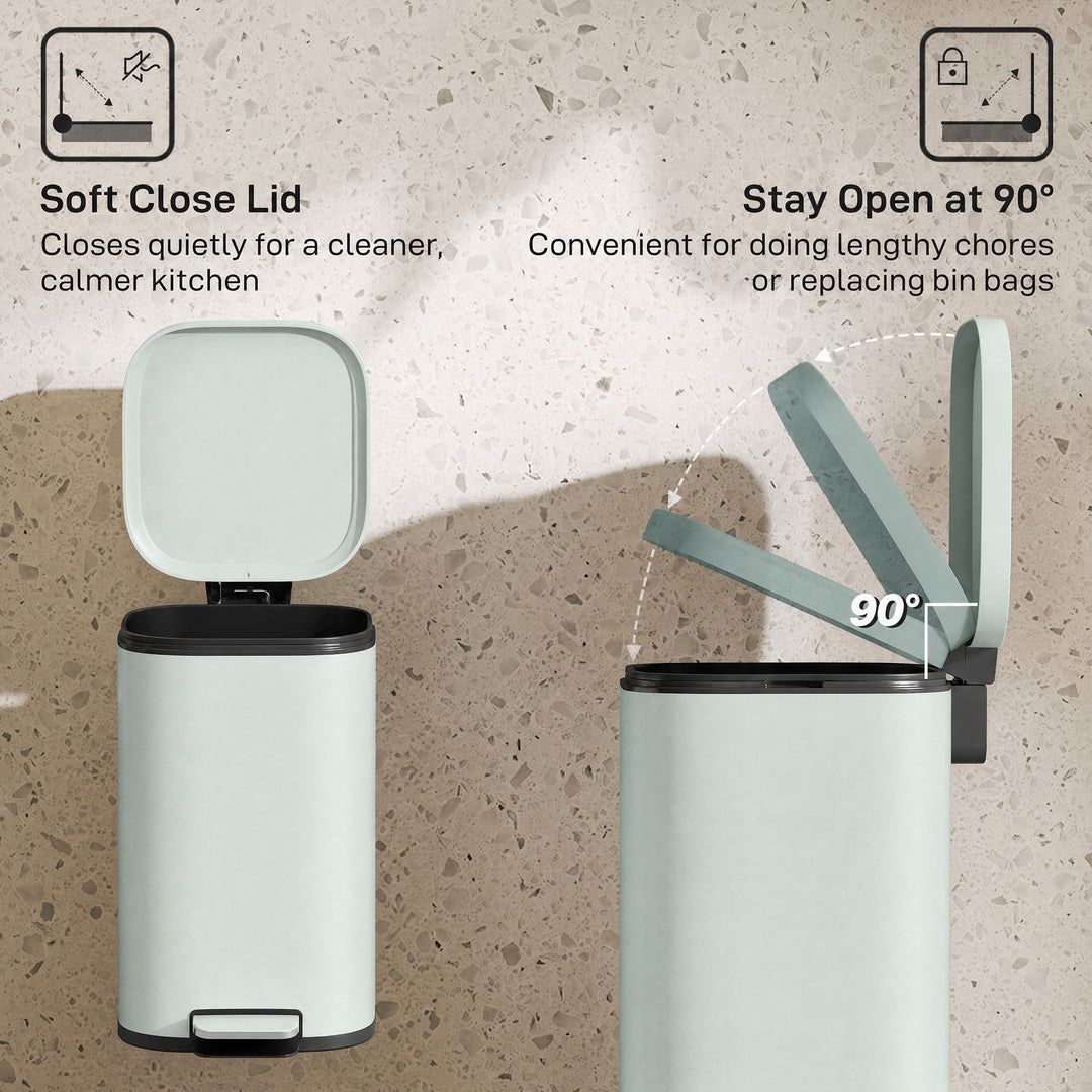 30L Kitchen Bin, Compact Pedal Bin with Soft-Close and Stay-Open Lid, 