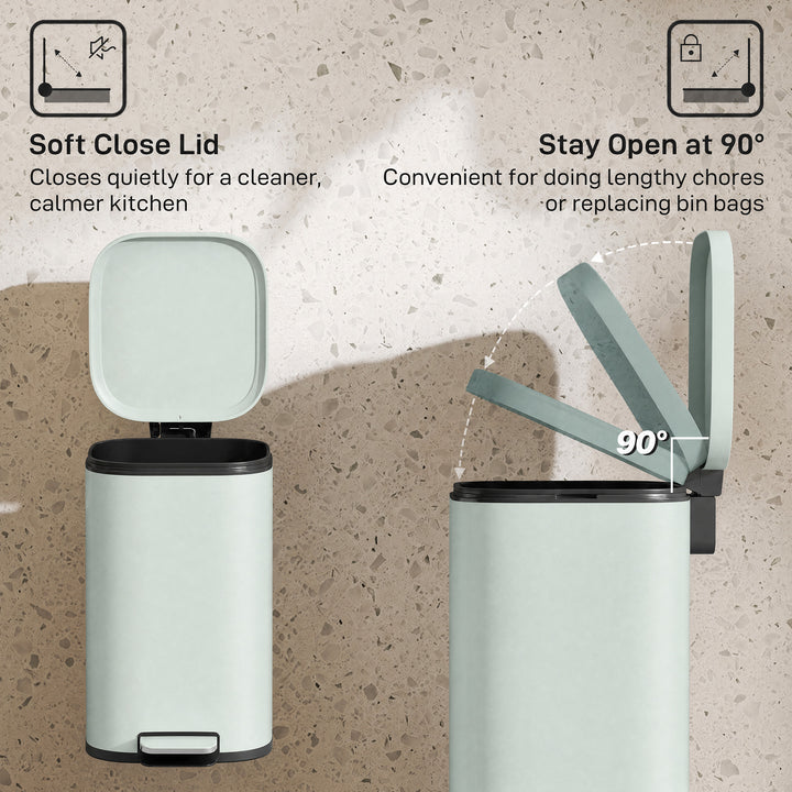 30L Kitchen Bin, Compact Pedal Bin with Soft-Close and Stay-Open Lid, 