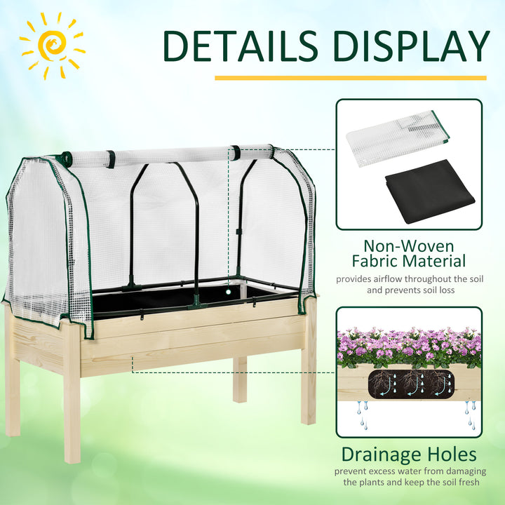 Raised Garden Bed Outdoor Elevated Wood Planter Box w/ PE Cover, Natural