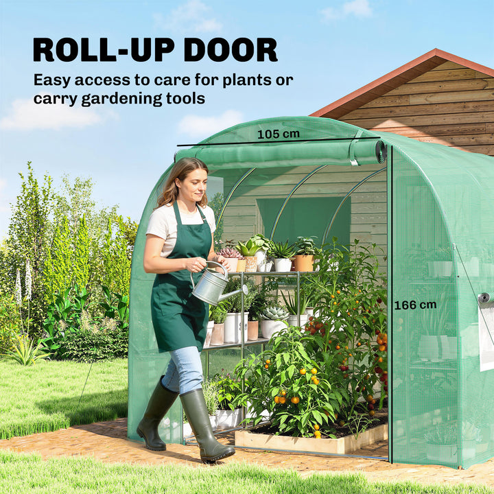 Walk-in Greenhouse with Shelves, Polytunnel Greenhouse with Roll-Up Do