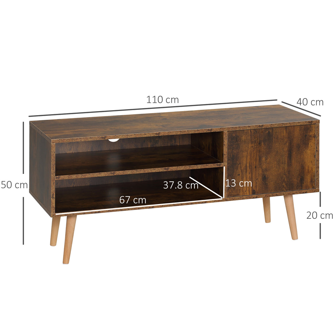 TV Stand Cabinet up to 55 Inches, TV Unit with Single Door and Open Shelves, Cable Holes for Living Room, Bedroom, Brown
