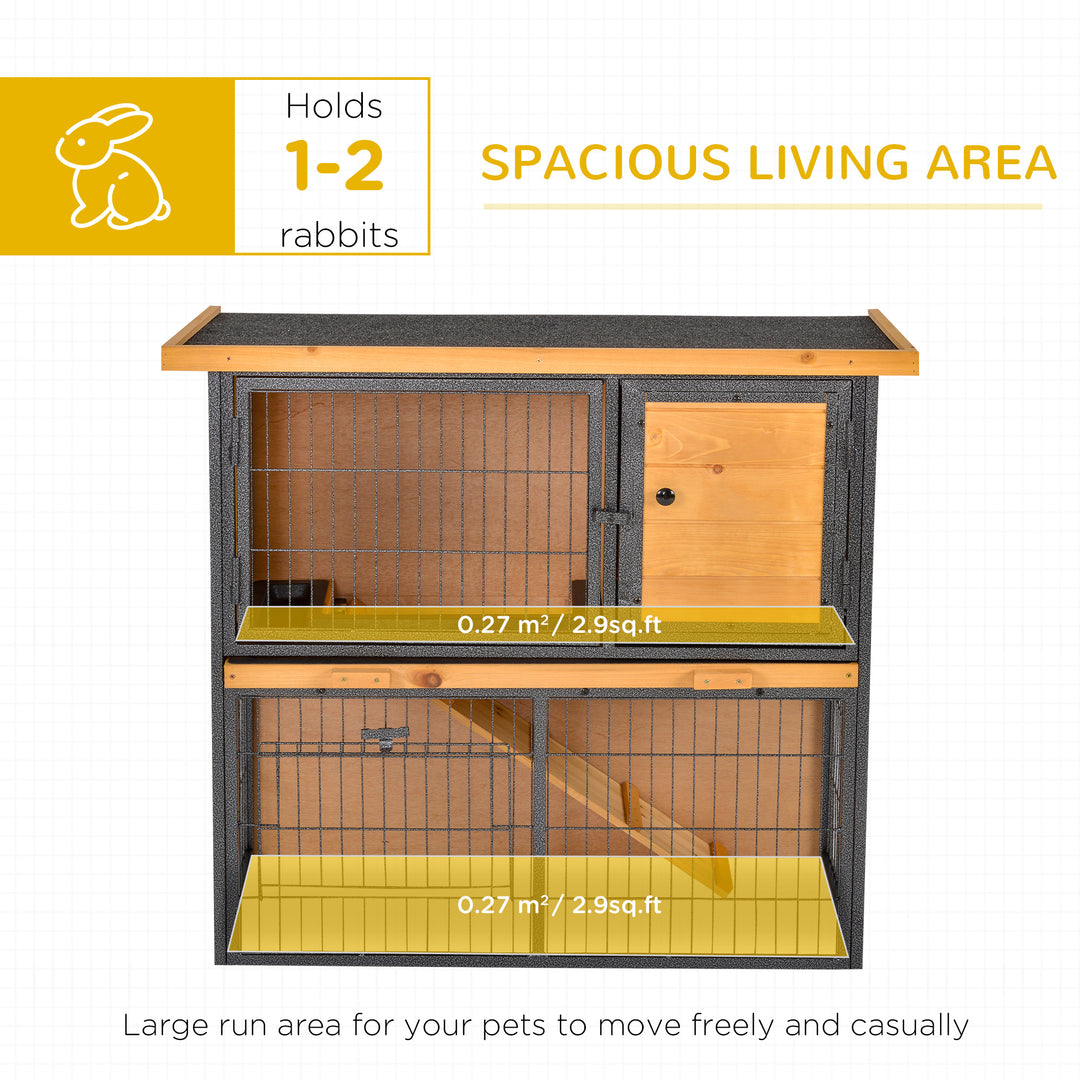 MCL Guinea Pig Hutch Rabbit Hutch Wood-metal Elevated Pet House Bunny Cage with No-Leak Tray Ramp Openable Roof Outdoor 89.5 x 45 x 81cm Light Yellow
