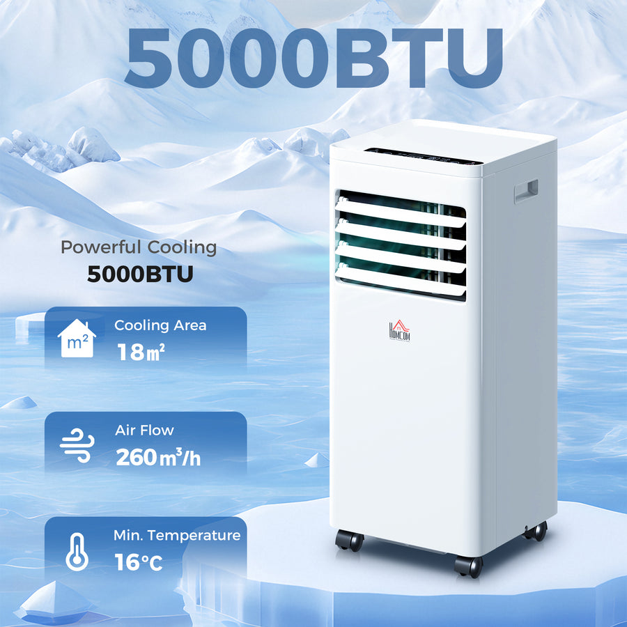 Portable Air Conditioner 5000 BTU, 4-in-1 Cooling, Dehumidifier, Fan, Sleep Mode, Air Conditioning Unit with Digital Display & Remote Control, 24H Timer, Window Venting Kit, for Room up to 18㎡