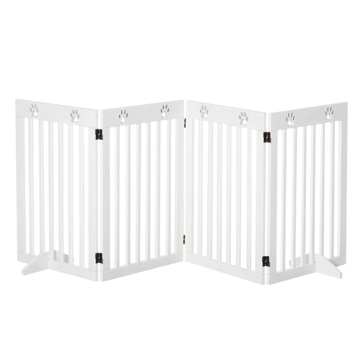 PawHut Foldable Wooden Pet Barrier: 4-Panel Safeguard for Doorways & Stairs, White | Aosom UK