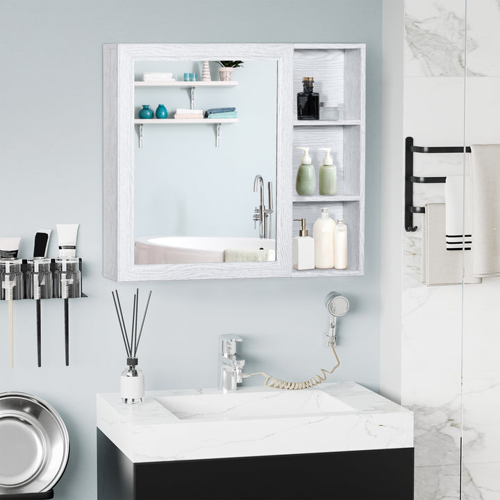 kleankin Bathroom Cabinet Wall Mounted, Aluminium Storage Organiser with Single Mirrored Door and 3