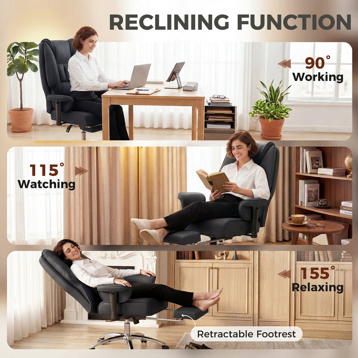 Executive Office Chair, Reclining Desk Chair with Footrest, Adjustable
