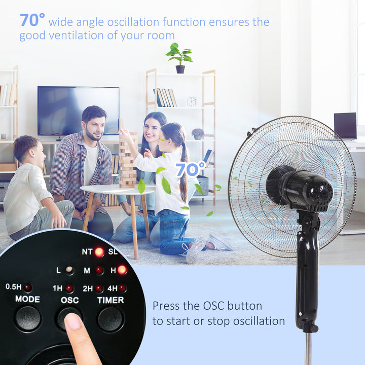 18" Pedestal Fan, Oscillating Standing Fan with Remote Control, Floor Fan with Adjustable Height, 3 Speed, 7.5-Hour Timer, Black