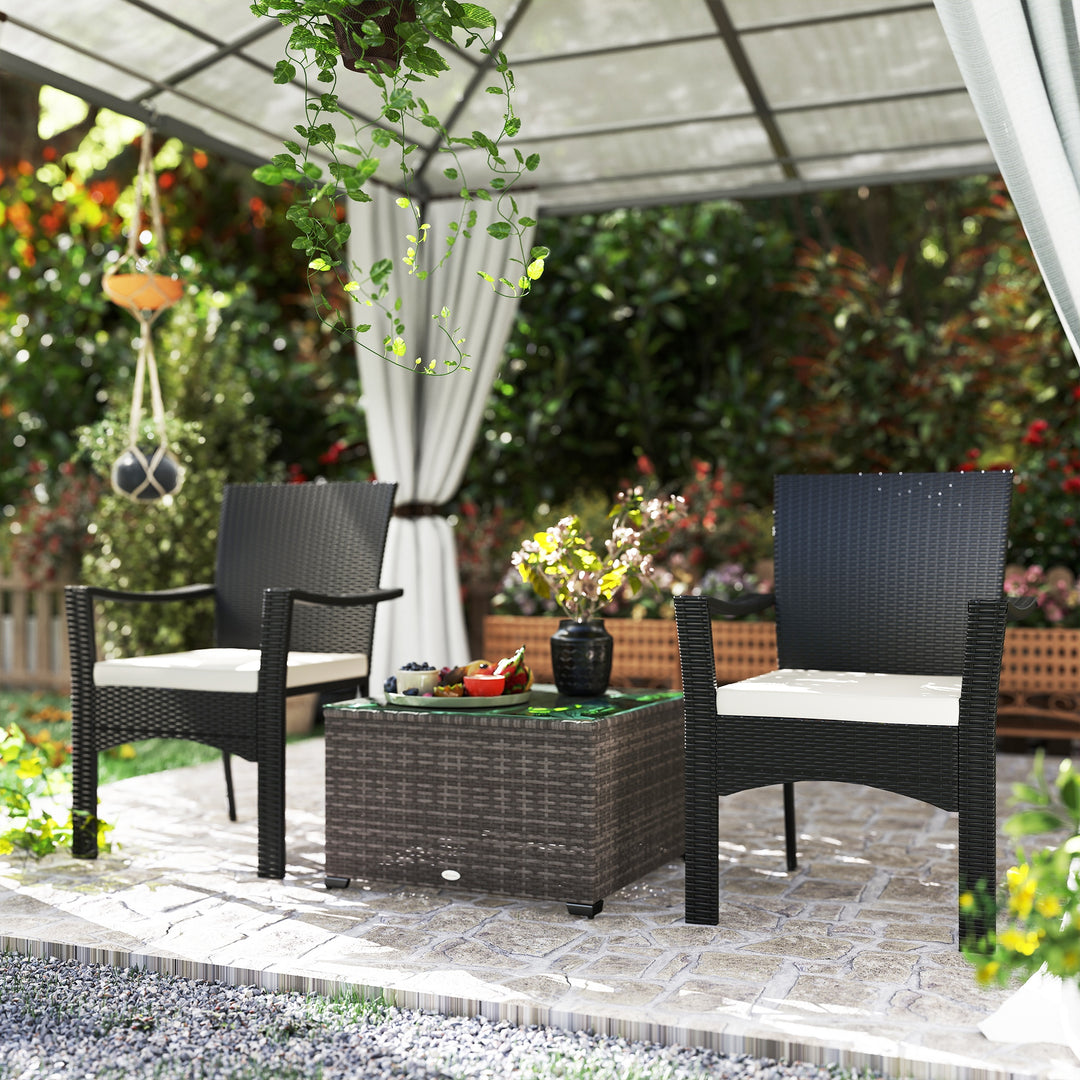 62 x 62cm Glass-Top Rattan Side Table - Dark Grey
