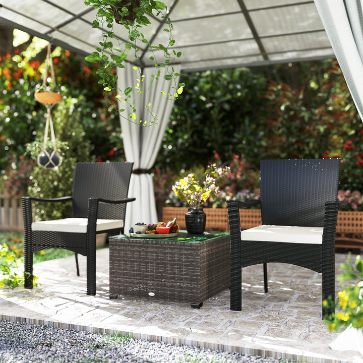 62 x 62cm Glass-Top Rattan Side Table - Dark Grey
