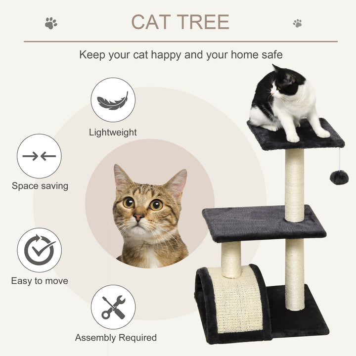 PawHut Cat Tree Tower, 72cm Climbing Activity Centre for Kittens, with Sisal Scratching Post, Pad Arc Perch, and Hanging Ball Toy, Grey | Aosom UK