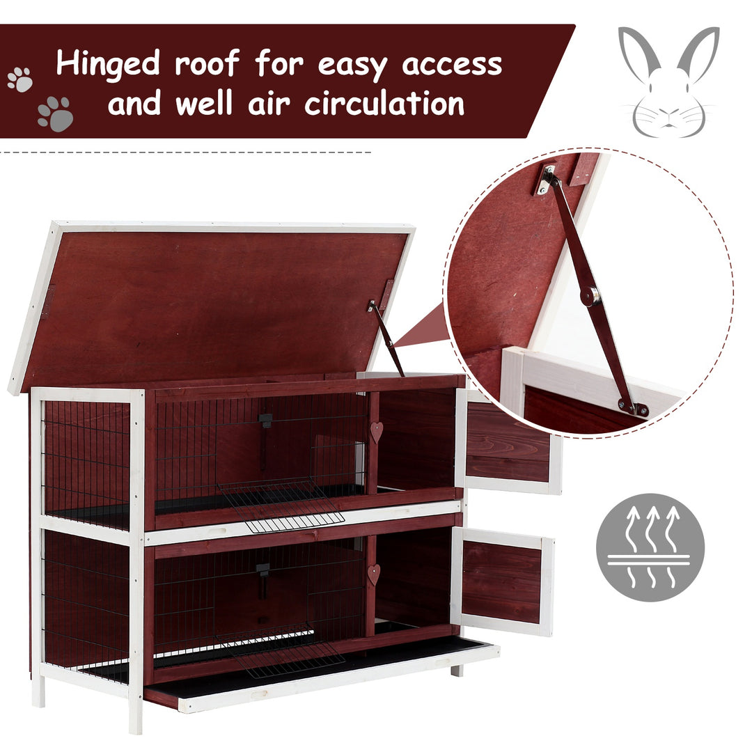 Two-Tier Double Decker Wooden Guinea Pigs Hutches Pet Cage 136.4Lx50Wx93H cm-Brown/White