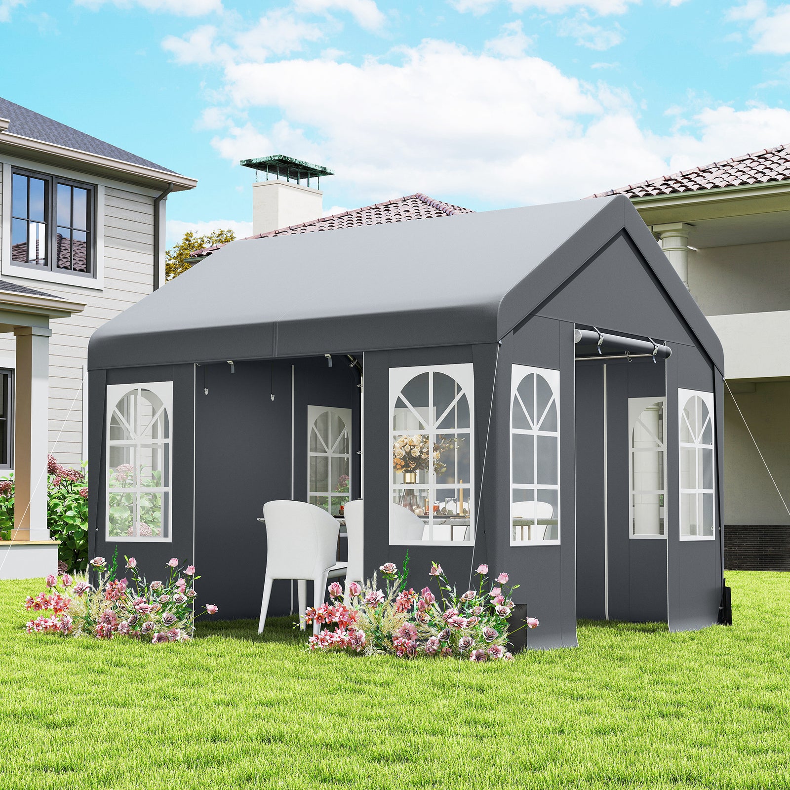 3 x 3 m Party Tent, Outdoor Canopy Tent Shelter with Removable Sidewal