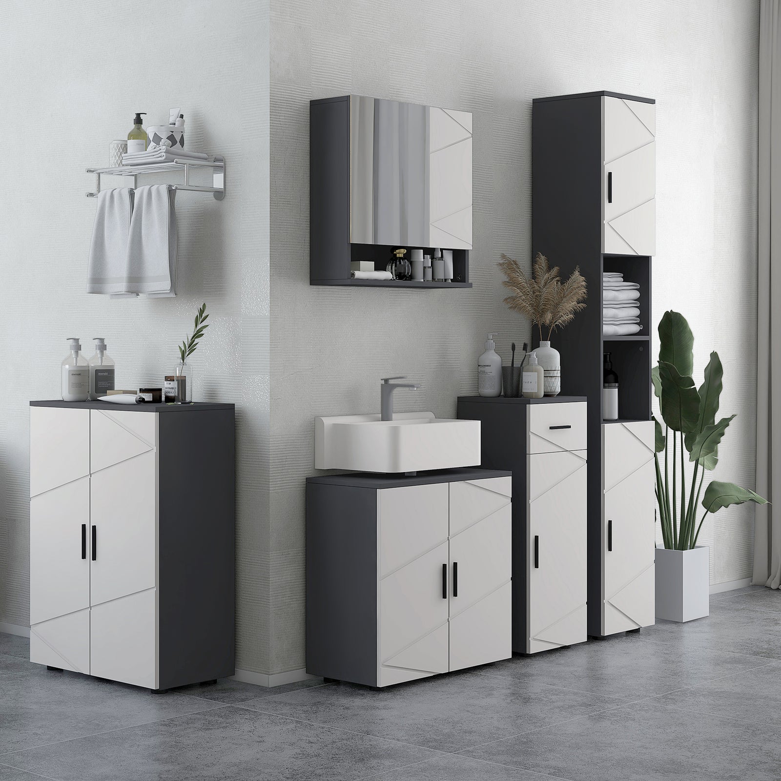 Under Sink Bathroom Cabinet, Bathroom Vanity Unit, Basin Storage Cupboard with Double Doors and Shelf, 10W x 20Dcm "U" Cut-Out, Light Grey