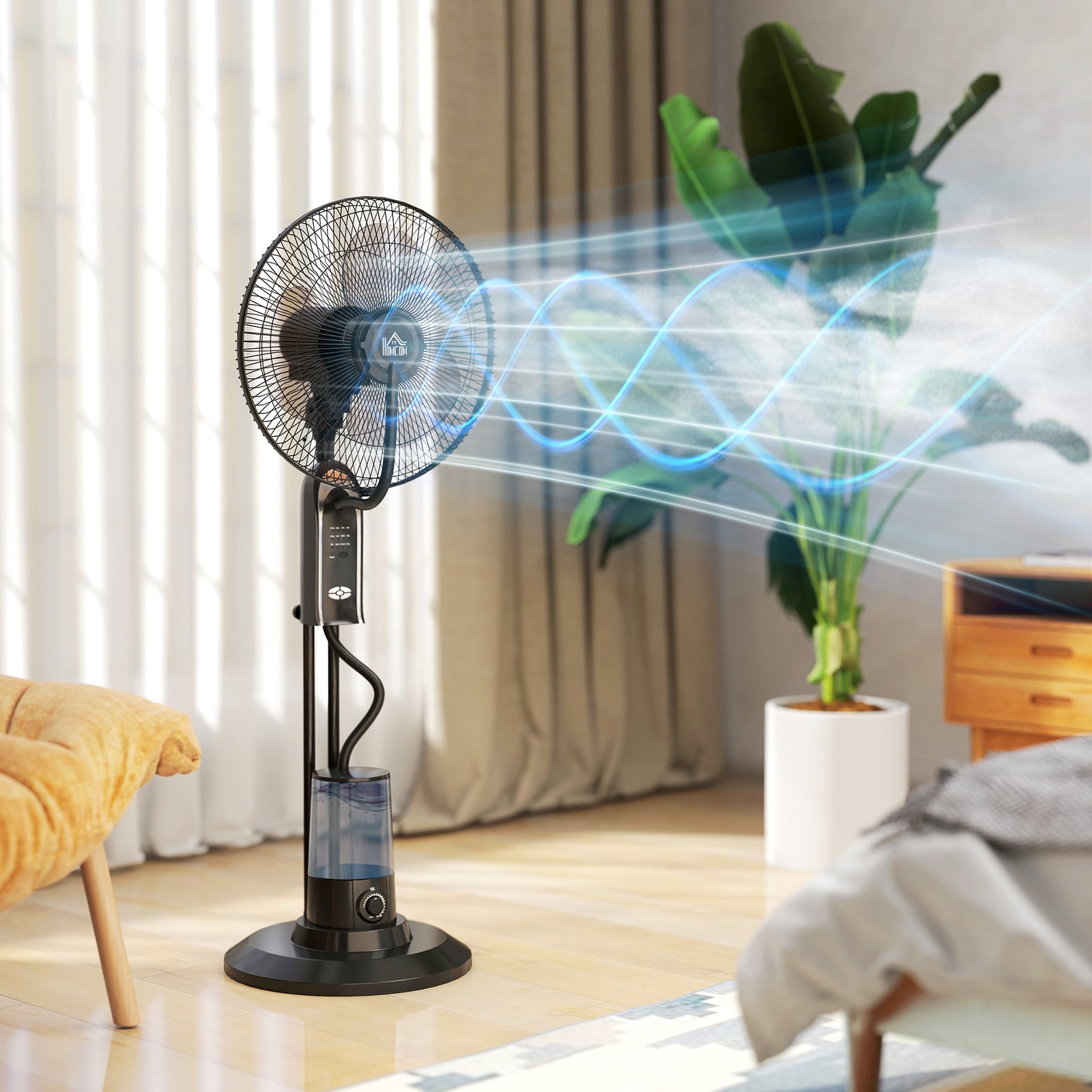 Pedestal Fan with Water Mist Spray, Spray Misting Fan with 70° Oscillation, Tilt Head, 3 Speeds, 3 Modes, Adjustable Mist, 3.2L Water Tank, for Home, 120 cm