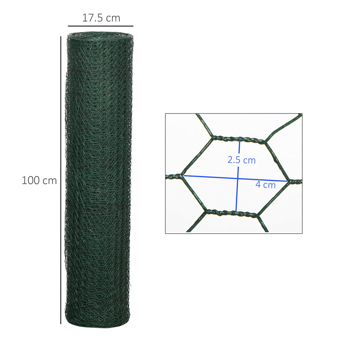 1m x 25m Chicken Wire Mesh, Foldable PVC Coated Welded Garden Fence, Roll Poultry Netting, for Rabbits, Ducks, Geese - Dark Green
