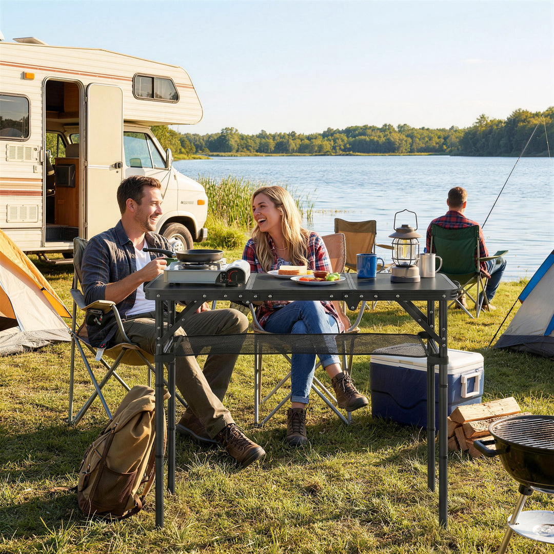 3ft Folding Camping Table, Picnic Table with Mesh Storage Layer, Carry