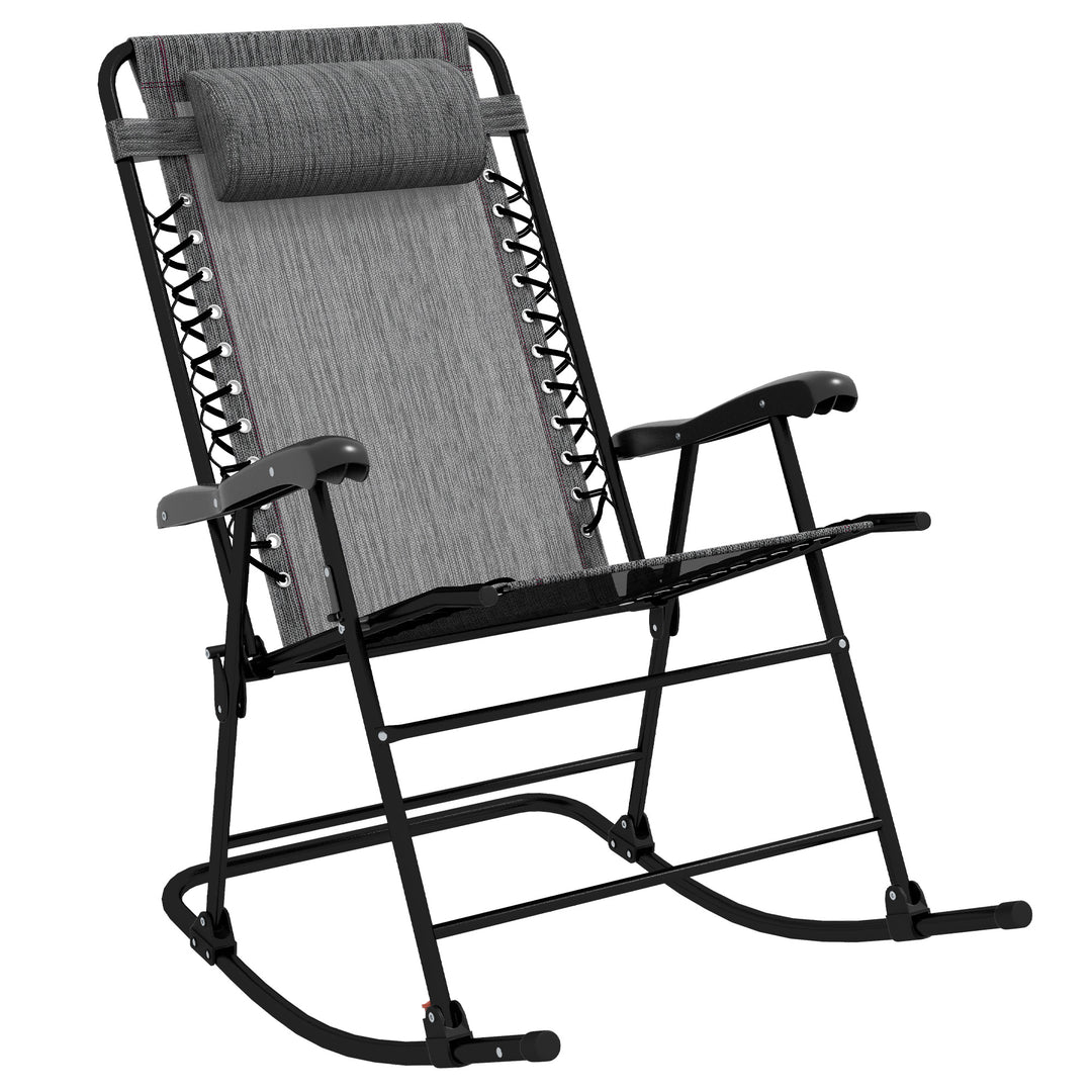 Folding Rocking Chair Outdoor Portable Zero Gravity Chair w/ Headrest Grey