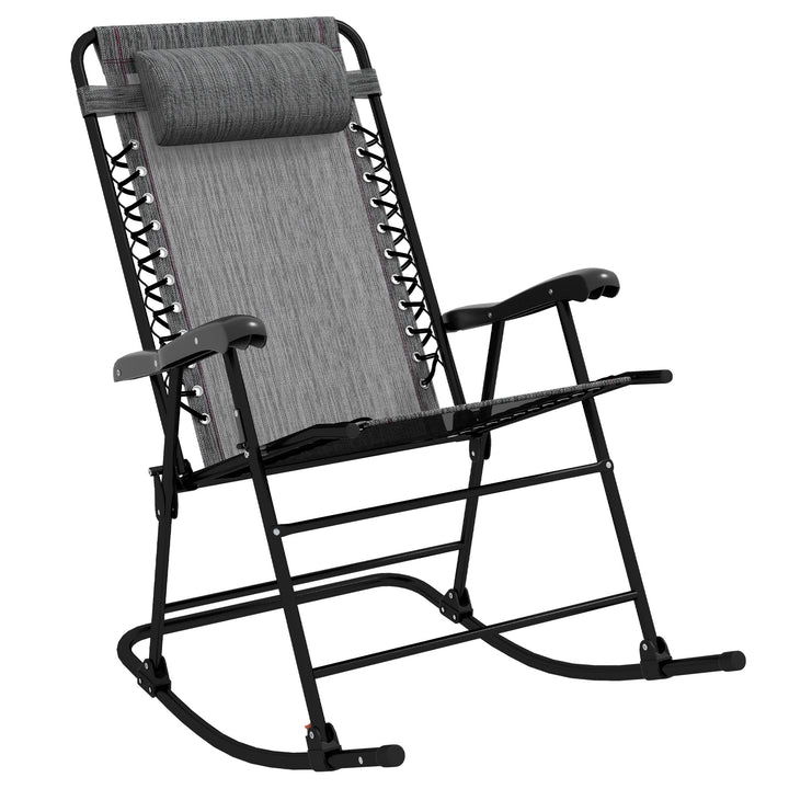 Folding Rocking Chair Outdoor Portable Zero Gravity Chair w/ Headrest Grey