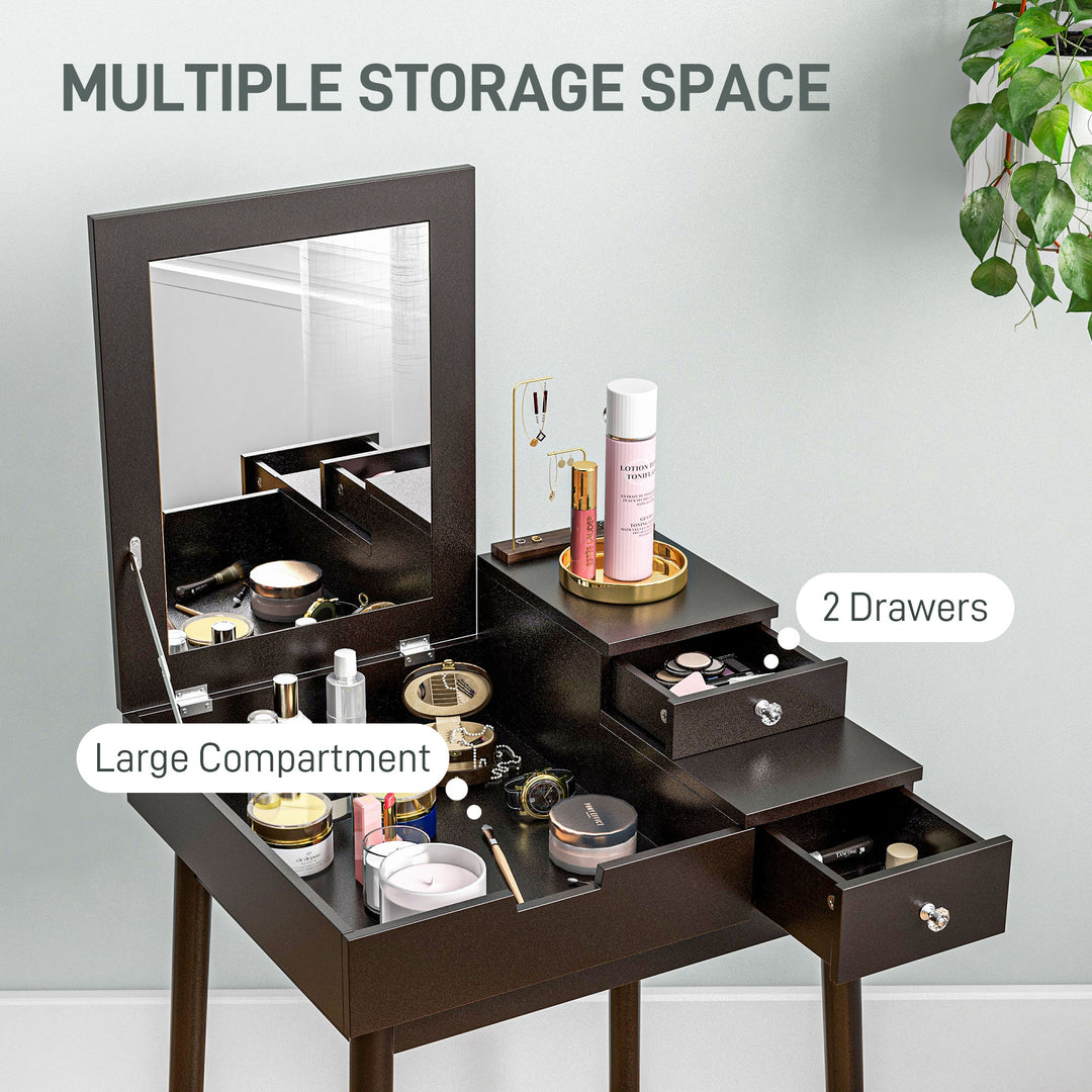 Dressing Table with Flip-up Mirror, Makeup Desk with 2 Drawers, Vanity Table Writing Desk for Bedroom Living Room, Black