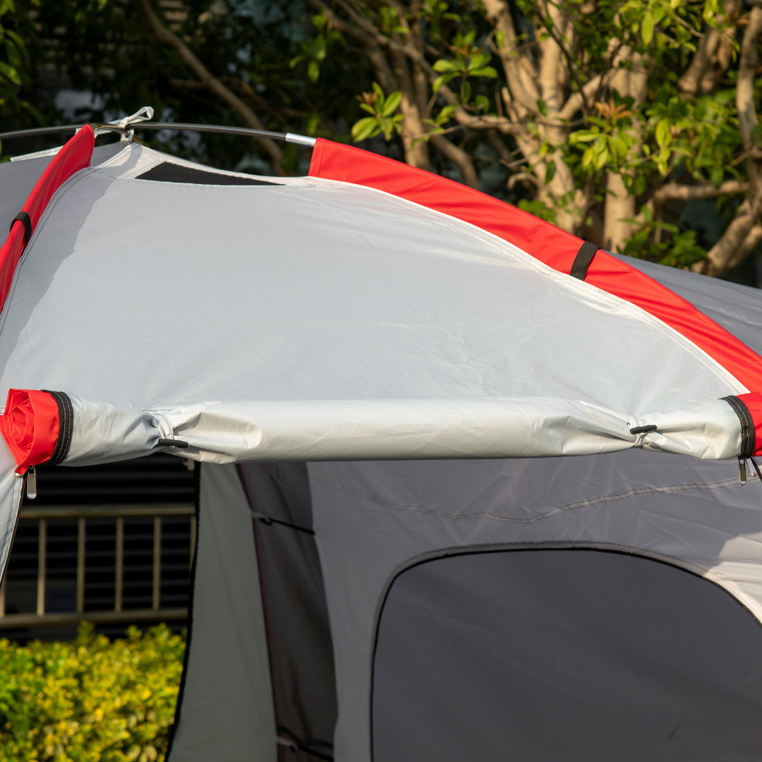 Four-Man Tunnel Tent, with Two Bedrooms and Living Room - Grey/Red