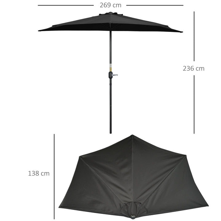 2.7m Garden Half Parasol, Outdoor Balcony Umbrella with 5 Steel Ribs, Patio Sun Shade, Black