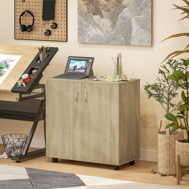 Two-Tier Locking Office Storage Cabinet - Oak