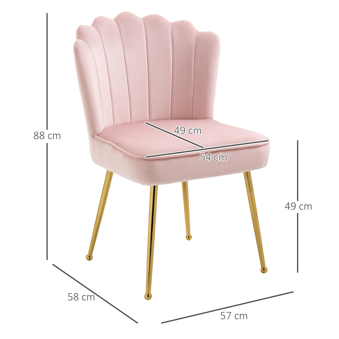 Velvet-Feel Shell Luxe Accent Chair, HOMCOM Glam Vanity Chair Makeup Seat, Home Bedroom Lounge with Metal Legs Comfort Padding, Pink | Aosom UK