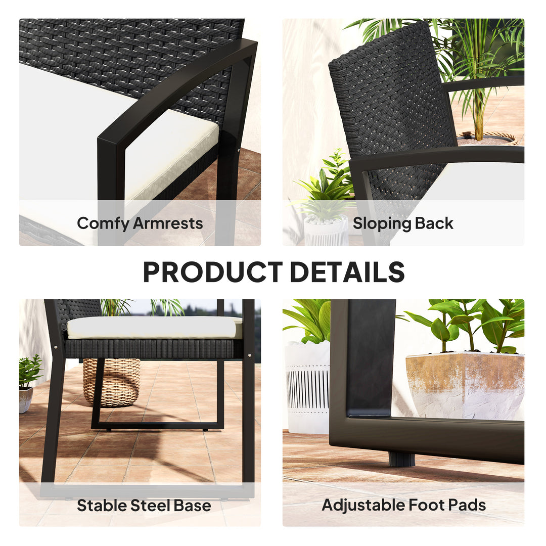 Two-Seater Rattan Garden Bench - Beige/Black