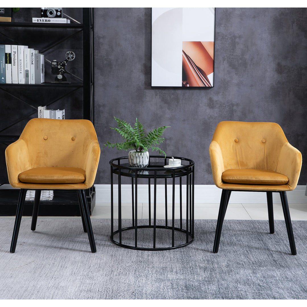 Dining Chairs Set of 2 Modern Upholstered Fabric Velvet-Touch Leisure Chairs with Backrest and Armrests, Lounge Reception Chairs for Home Office Kitchen Counter, Yellow