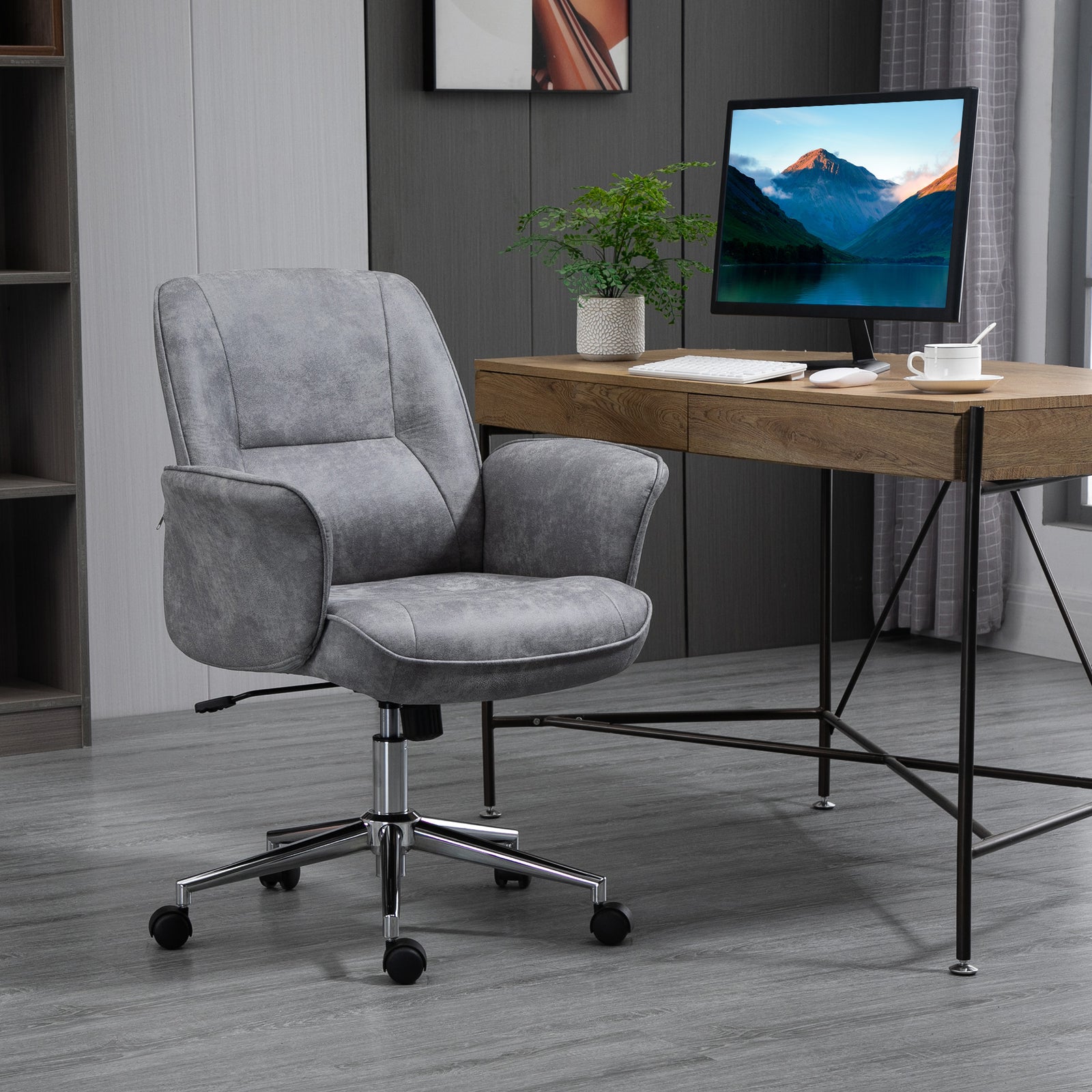 Swivel Computer Office Chair Mid Back Desk Chair for Home Study Bedroom, Light Grey