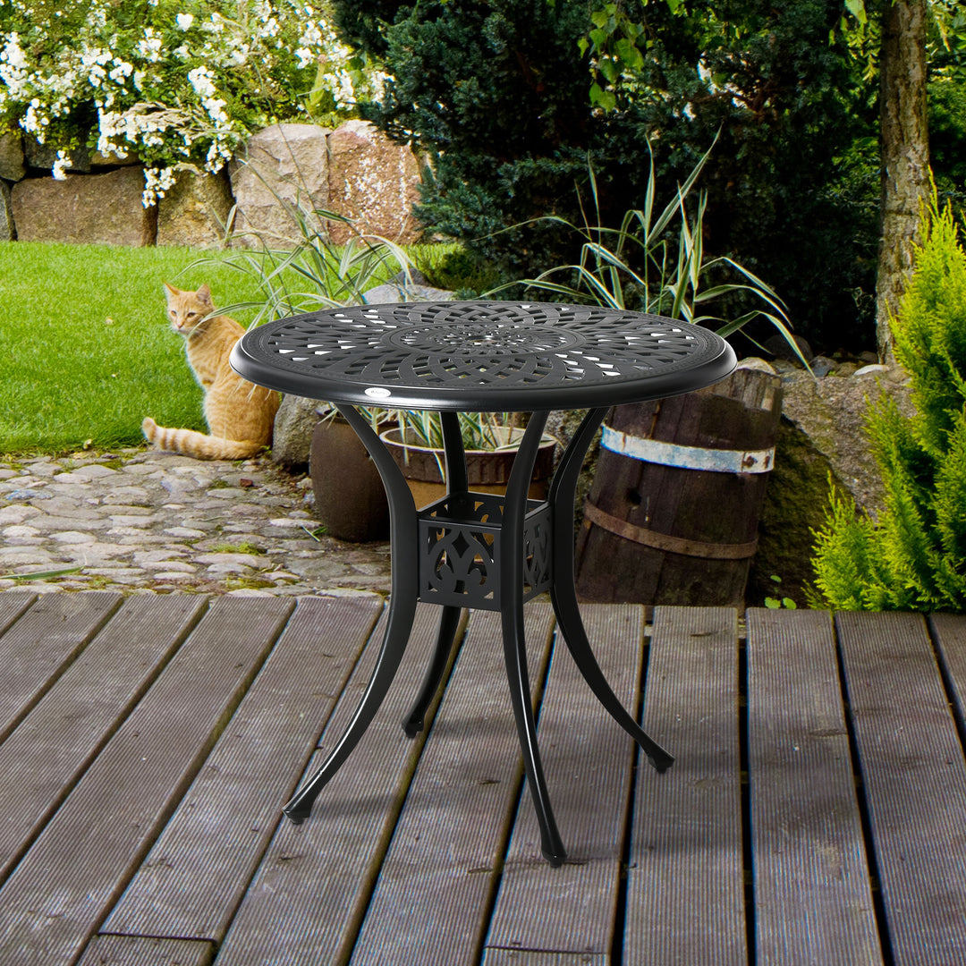 MCL 78 cm Round Garden Dining Table with Parasol Hole Antique Cast Aluminium Outdoor Table Only, Black
