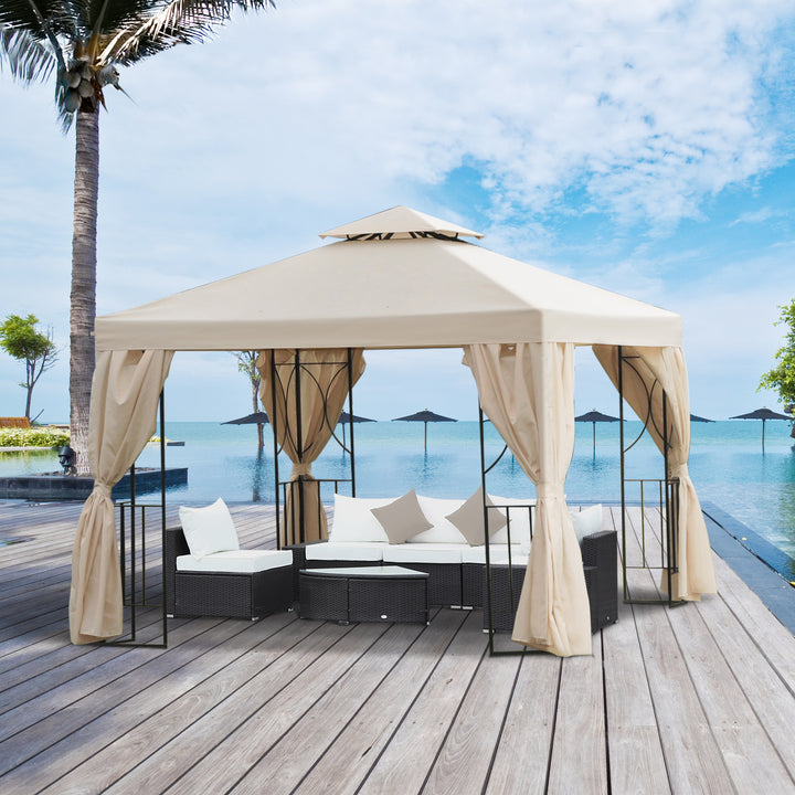 3 x 3 m Garden Gazebo Double Roof Marquee Patio Wedding Party Tent Canopy Shelter with Sidewalls, (Beige)